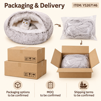 Lit pour chat convertible rond en peluche longue grise claire Yangyangpet