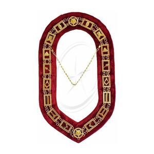 Venta al por mayor Masonic Blue Lodge Officer Regalia Gold-on-Red Chain Collar cuero algodón tela bordada a mano incluye estuche gratis - Product Image 1