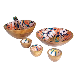 ชามไม้ทรงกลมพิมพ์ลายดอกไม้แนววินเทจชามเสิร์ฟสลัดและข้าวสำหรับตกแต่งบ้านชาม - Product Image 5