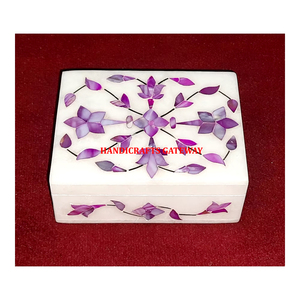 La plus belle et la plus rectangulaire forme marbre blanc pur violet nacre incrustation boîte à bijoux de travail pour les cadeaux de festival but - Product Image 1
