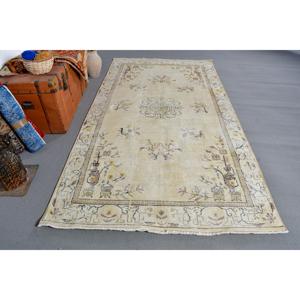 Tapis de 4,8 x 8,8 pieds, grand tapis turc vintage, tapis en laine jaune - Product Image 1