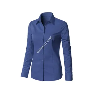 New Design Long Sleeve Turn Down Collar High Quality Custom Embroidered Solid Color Slim Fit Shirts For Womens From Bangladesh