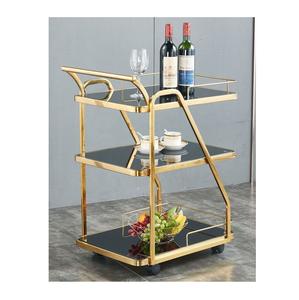 Contemporary Metal Bar Cart with Liquor Storage Glass Shelves and <b>Rolling</b> Wheels for Dining Living and Home Bar Party Serving - Product Image 6