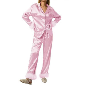 Novedades Ropa de dormir estampada Transpirable Dos piezas Pijamas de seda de manga larga para mujer Vestido cómodo con botones 2026 - Product Image 2