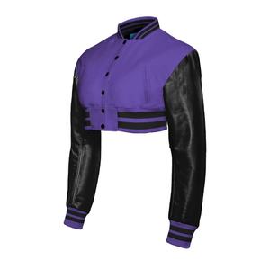 Chaquetas universitarias recortadas para mujer, nuevo diseño 2025, cuello levantado, Mangas de cuero acolchadas, relleno de algodón, chaqueta universitaria corta para mujer - Product Image 4