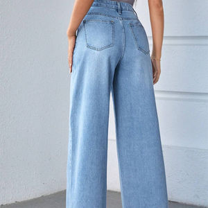 Premium Customized Hot Selling <b>Women's</b> High <b>Waist</b> Denim <b>Jeans</b> Fabric Wide Leg Pants <b>Women's</b> Pants <b>Jeans</b> - Product Image 3