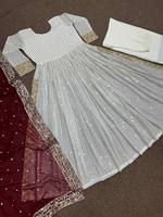 Nouvelle robe pakistanaise en faux georgette trois pièces, broderies et sequins, pour l'Aïd, 4 saisons, entièrement cousue, élégante pour femmes