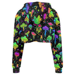 Última moda de invierno Sudadera con capucha con estampado de logotipo personalizado para mujer Top corto de manga larga 100% algodón patrón sólido - Product Image 4