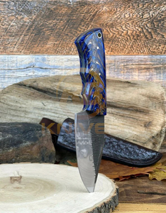 Cuchillo de Caza de Acero de Damasco Hecho a Mano OEM |   Cuchillo de Supervivencia para Exteriores con Hoja Fija y Mango de Resina, Funda de Cuero, 3 Años - Product Image 6
