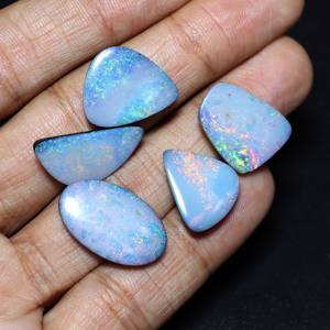 Lote de 5 Opales Australianos Naturales Dobles, Cabujón Multifuego, Formas Variadas, 16x13mm-22x13mm, 48 Quilates, para Joyería - Product Image 2