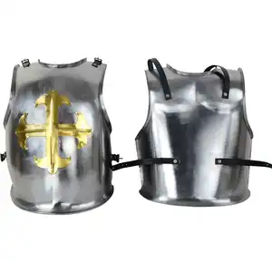 Thời Trung Cổ thép Templar Roman thép cuirass đồng thau chéo cuirass áo giáp cơ thể breastplate chéo Templar cuirass Brass chestplate