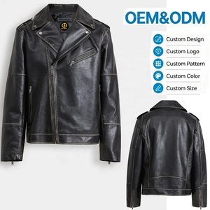 Chaqueta de cuero para hombre, estilo motociclista, con botones cubiertos, corte ajustado, transpirable, de secado rápido, resistente al viento, para otoño, OEM, ODM, personalizable en la parte delantera - Product Image 1