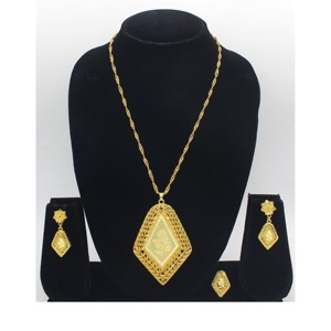 <b>Charm</b> Pendant Set Jewelry Gold Plated Indian Dubai Arabian Jewelry Pendant Set Earrings Necklace Chain for Women - Product Image 2