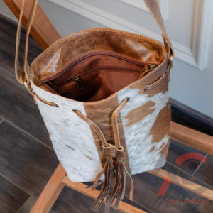 Nuevo diseñador de pelo en cuero de vaca bolso de cubo al por mayor de cuero genuino Boho bolso occidental bolso con cordón para mujer - Product Image 6