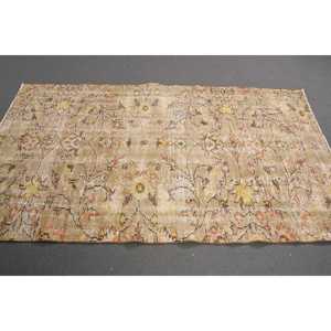 Vintage 3.9x6.8 ft Area Rug, Turkish Rug, <b>Brown</b> Floral Rug - Product Image 2