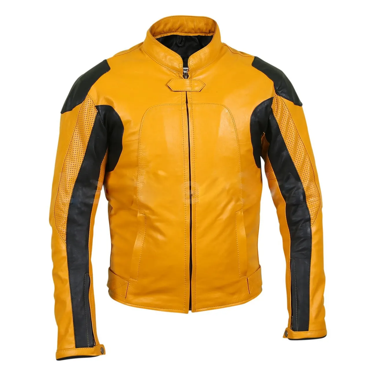 Người đàn ông màu vàng Biker xe máy da áo khoác với đục lỗ nắng vàng Biker da áo khoác chất lượng cao chính hãng da bò.