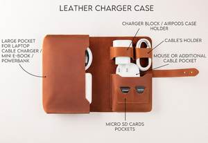 2025 chargeur étui câble organisateur support voyage électronique sac en cuir véritable câbles support LCH-0001C - Product Image 3