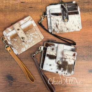 Tarjetero de piel de vaca auténtica personalizado con diseño a la moda, novedad, con muñequera y cremallera, monederos de lujo para mujer - Product Image 1