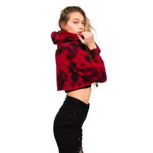 Sweat-shirt à capuche court pour femmes en gros, manches longues, en polaire, tissu polaire doux et chaud, tie-dye, lavage vintage - Product Image 5