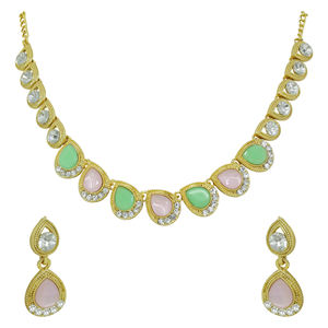 Classic Pink Petal Mint Sparkle <b>Set</b> Pearls Diamonds Gold Silver Chains Wedding Party Engagement Anniversary Orthodox Services - Product Image 3