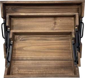 3 Piece Decorative Nested Vintage Wood Serving Tray Set for <b>Coffee</b> <b>Table</b> or Ottoman <b>Rustic</b> Wooden Breakfast Trays for Kitchen - Product Image 4