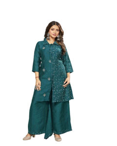 Conjunto de ropa de mujer de seda sin costuras étnica India 3 uds tela pesada Kurti Kurta Kameez Salwar traje estilo paquistaní indio - Product Image 1