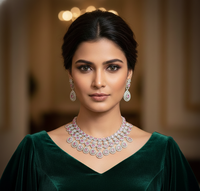 Ensemble de collier et de boucles d'oreilles de mariée de luxe AD pour femmes, fête de mariage, bijoux de mode traditionnels, qualité supérieure pour la vente en gros
