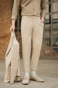 Pantalones de Oficina para Hombre, Color Caqui, Algodón/Spandex, Estilo Casual Urbano, Cintura Media Elástica y Pantalones - Product Image 2