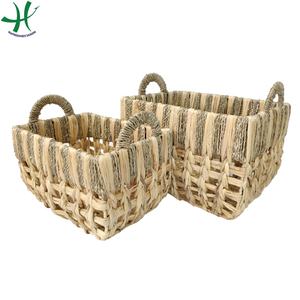 Set of 2 Rectangular <b>Water</b> <b>Hyacinth</b> <b>Storage</b> <b>Baskets</b> Weaved with Fish Bone and Seagrass Model HS20068/2 - Product Image 1
