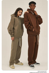 Ensemble de survêtement de jogging en molleton épais de haute qualité, comprenant un sweat à capuche oversize et un pantalon de jogging ample à jambe évasée, couleur unie 2026 - Product Image 4