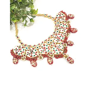 Ensemble de bijoux fins plaqué or 24 carats avec perles rouges et pierres Kundan, style vintage, en acier inoxydable, pour mariage et cadeau - Product Image 3