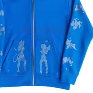 Tissu respirant pull Style hommes strass à capuche poche Style fait haute vente strass à capuche - Product Image 2