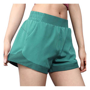 Pantalones cortos de gimnasio para correr de cintura alta para mujer hechos a medida al por mayor poliéster Spandex tela de yoga atlética botín transpirable sólido - Product Image 6