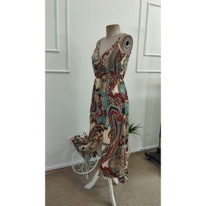 Women's Strappy Wrap Neckline <b>Elastic</b> Waist Front Slit Patterned Supreme Midi <b>Dress</b>, 36839 - patterned - Product Image 5