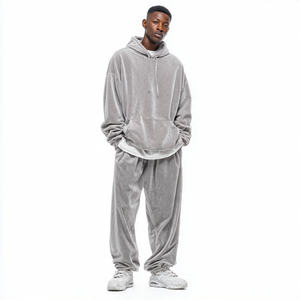 Ensemble survêtement en velours pour homme, taille plus, streetwear d'hiver, pantalon de survêtement en velours surdimensionné, jogging, design 2 en 1, lourd - Product Image 2
