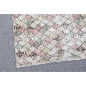 พรมวินเทจตุรกีขนาดเล็ก 3.4x4.3 ฟุต สีชมพู พรมขนสัตว์สีพื้น - Product Image 4