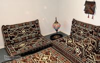 Housse de coussin de sol turque géométrique orientale tissée et brodée pour une personne (rembourrage en mousse PE, matière polyester/coton)