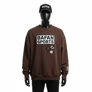 Men Pullover Sweatshirt Premium Brushed <b>Fleece</b> Cotton Polyester 320 GSM <b>Brown</b> Streetwear Embroidery Logo Basics Sweatshirts - Product Image 1