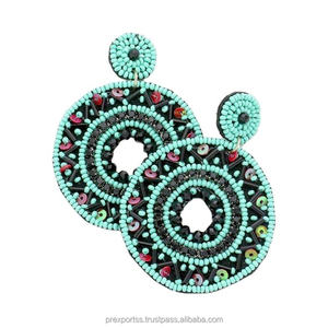 Black Handmade Beaded Statement <b>Earrings</b> Round Drop Jewelry for Women Wholesale - Product Image 4