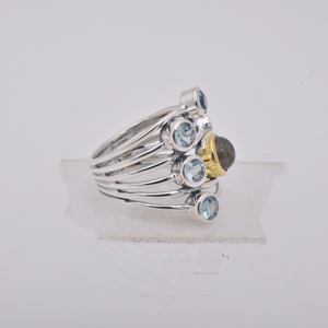 Anillo de Plata de Ley 925 con piedras preciosas de labradorita y Topacio azul para mujer - Product Image 2