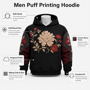 Sudadera con capucha moderna para hombre con estampado en relieve que combina gráficos dimensionales, comodidad y una silueta relajada para un estilo urbano diario. - Product Image 6