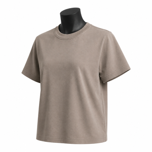 Camiseta Oversize Personalizada para Mujer, Color Taupe, Manga Corta, Informal, de Algodón, Lisa, al por Mayor - Product Image 3