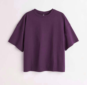 2025 T-shirt Boxy sur mesure T-shirt en jersey de coton doux lourd côtelé col rond épaules tombantes T-Shirt à manches larges - Product Image 5