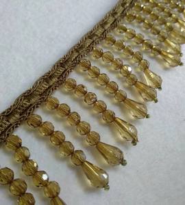 Garniture à franges en perles de cristal vert huile |   Garnitures à franges perlées de luxe de 5 cm - 2 pouces de hauteur - Product Image 3