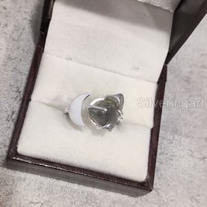 Joyería de piedra cruda para mujer, anillo de piedra preciosa labradorita en bruto Natural, piedra natal, banda dual, joyería de Navidad, anillo de Plata de Ley 925 - Product Image 3