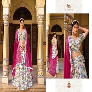 Seda triturada de diseñador hermoso con estampado floral Lehenga Choli mujer moda compras en línea a precio mayorista - Product Image 1