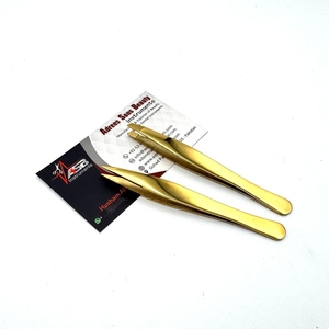 Pince à sourcils plaquée or avec logo personnalisé Pince à sourcils oblique en acier inoxydable durable avec ciseaux à ressort pour cils - Product Image 5