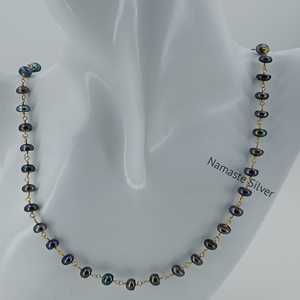 Collar de Perlas Negras de Agua Dulce Hechas a Mano con Plata de Ley, Collar de Perlas de Agua Dulce con Hilo de Cuentas de Una Sola Línea y Relleno de Oro - Product Image 4