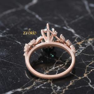 Anillo de compromiso de ágata musgosa con corte cometa, plata de ley 925, diseño floral de vid, inspirado en la naturaleza, anillo de promesa de ágata musgosa para mujer - Product Image 6