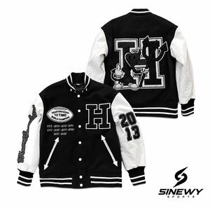 SINEWY SPORTS <b>Men's</b> Black <b>White</b> Varsity <b>Jacket</b> Embroidered Letter H Heartbreakers 10 Time Champions 2013-2022 Preppy Style - Product Image 4